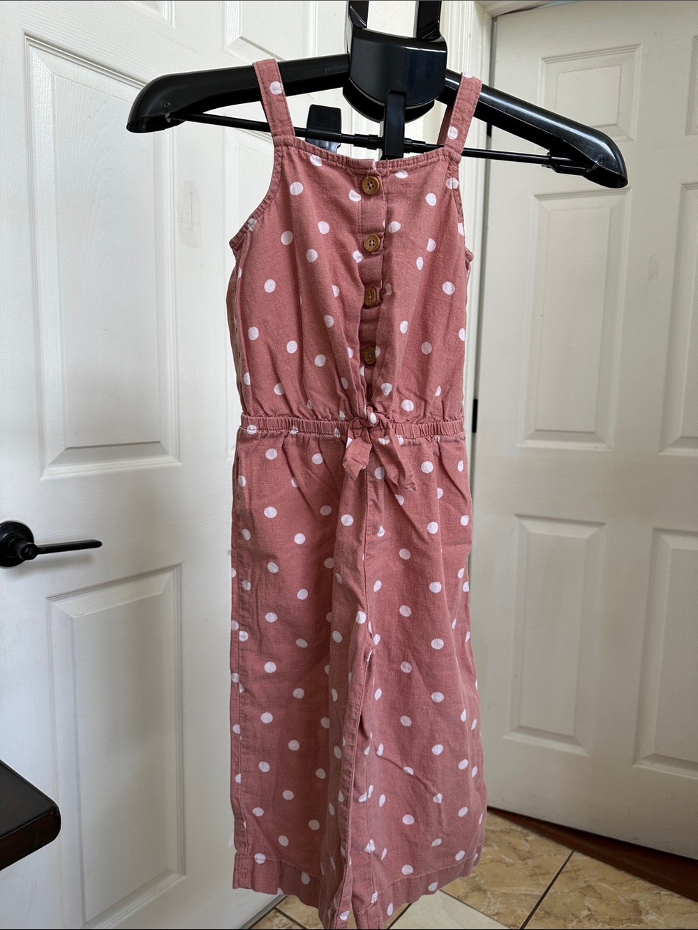 Oshkosh B’Gosh Girls' Blush Pink Polka Dot Sleeveless Jumpsuit in Size 6/6X